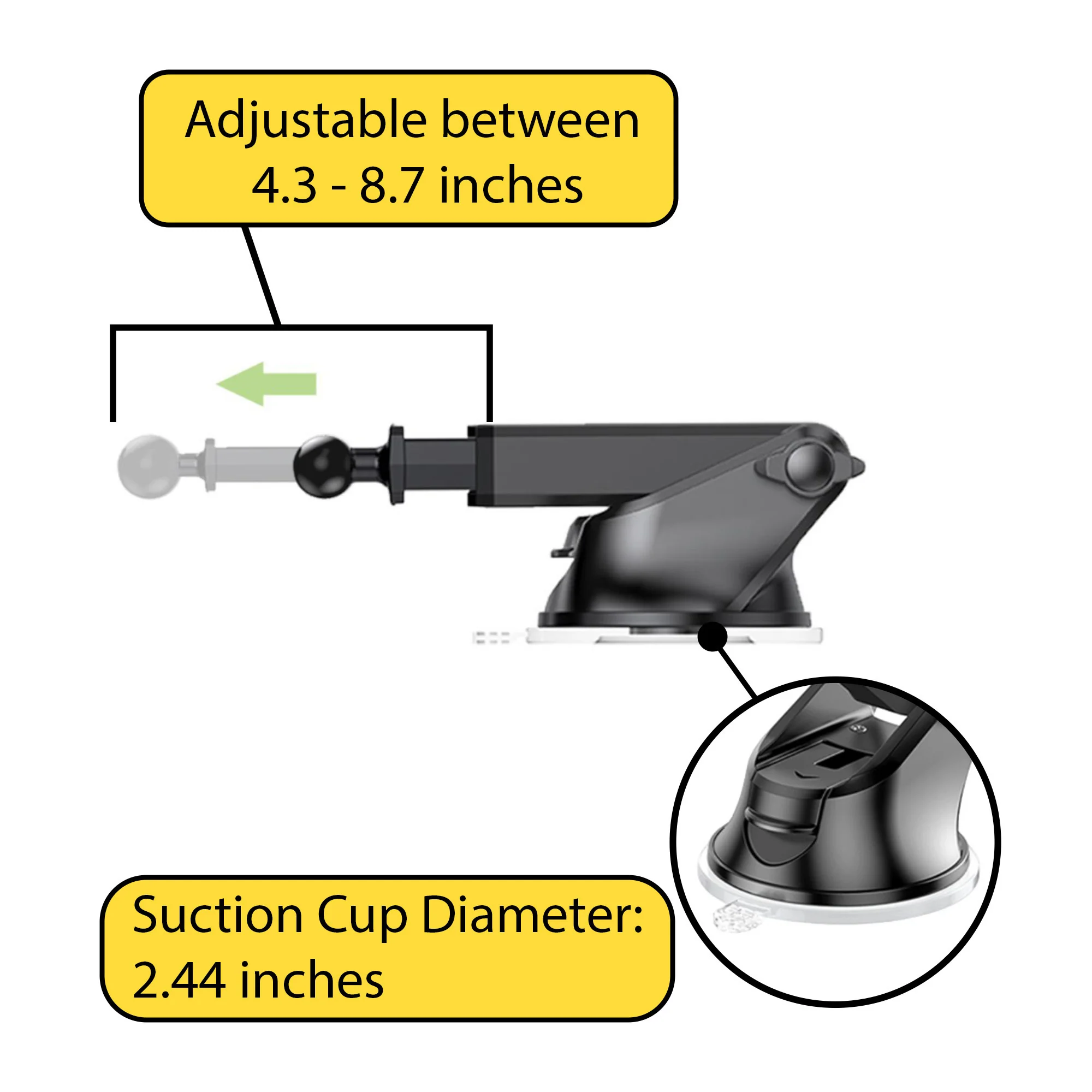 Knox Gear GPS Suction Cup Mount with Lightweight Design, Adjustable Height, and Pivoting Arm (Black) - Image 3