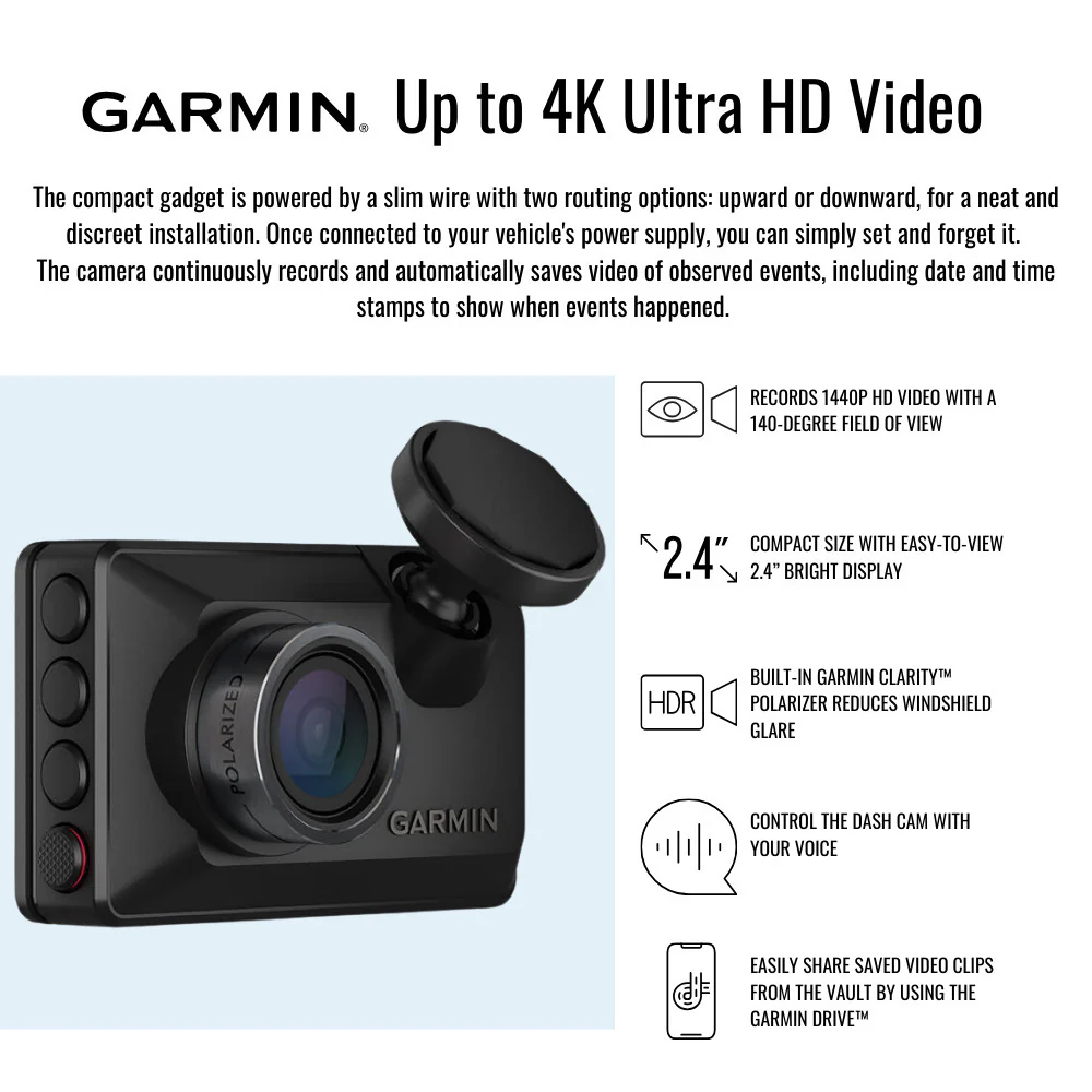 Garmin Dash Cam X210 1440p Camera with 140-Degree Field of View and Voice Control (Black) Bundle - Image 5