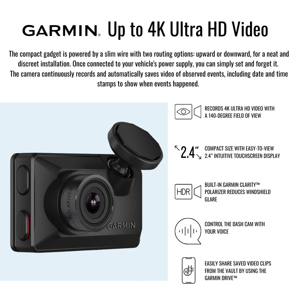 Garmin Dash Cam X310 4K Camera with 140-Degree Field of View and Voice Control (Black) Bundle - Image 5