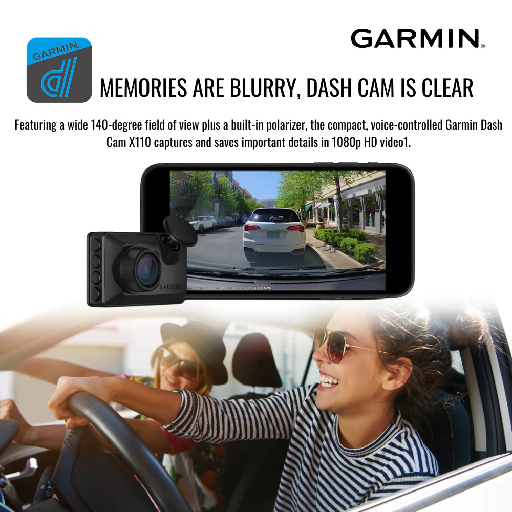 Garmin Dash Cam X110 1080p Camera with 140-Degree Field of View and Voice Control (Black) Bundle - Image 3