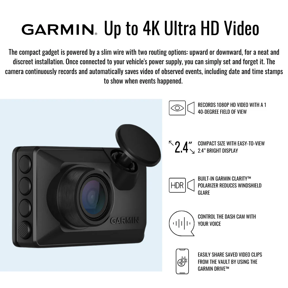 Garmin Dash Cam X110 1080p Camera with 140-Degree Field of View and Voice Control (Black) Bundle - Image 5