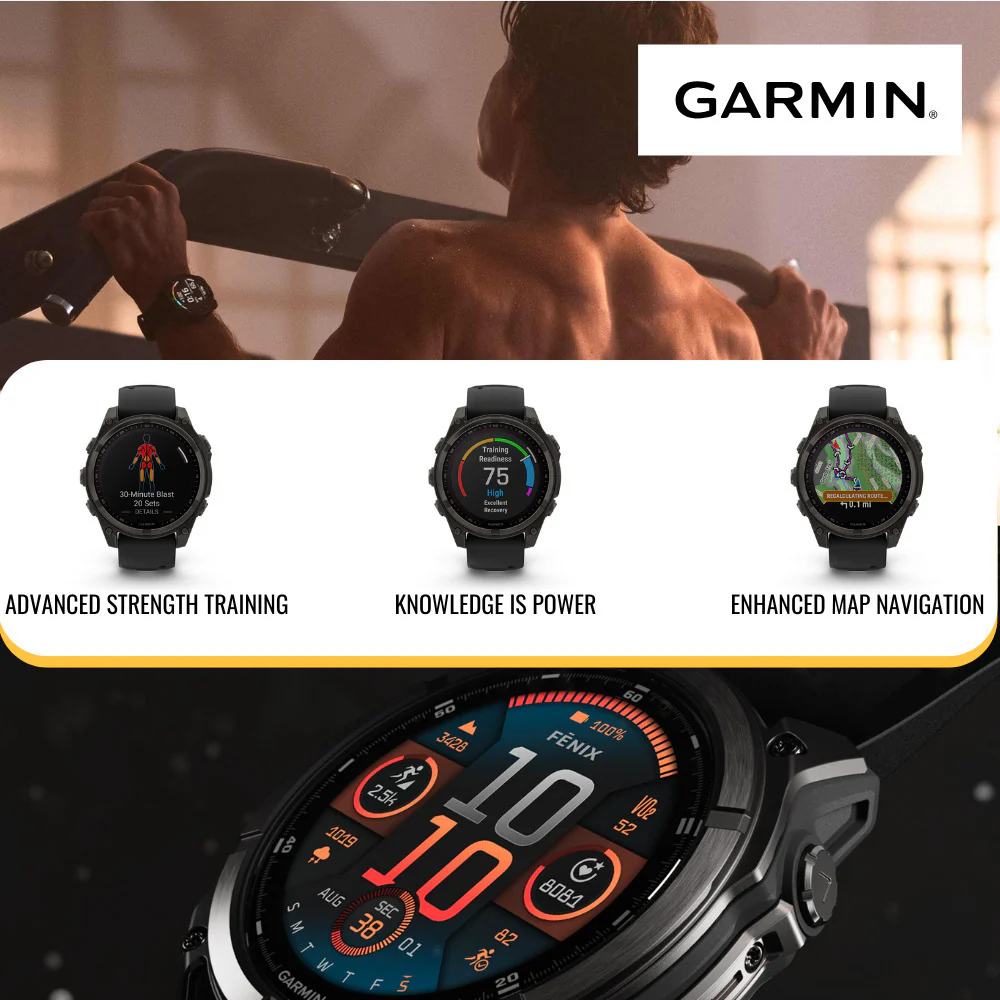 Garmin Fenix 8 Sapphire Solar 47mm Smartwatch (Black and Pebble Gray) with Portable Accessory Bundle - Image 6